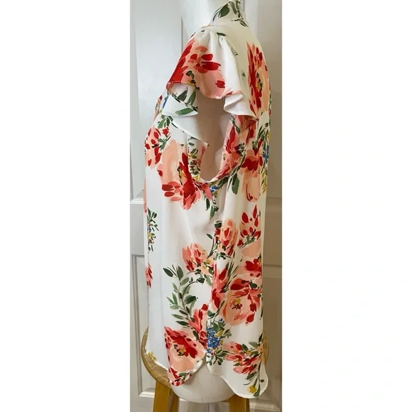 Counterparts Sheer Floral Blouse w/ Flutter Sleeves Womens Size Large Feminine - Picture 3 of 5